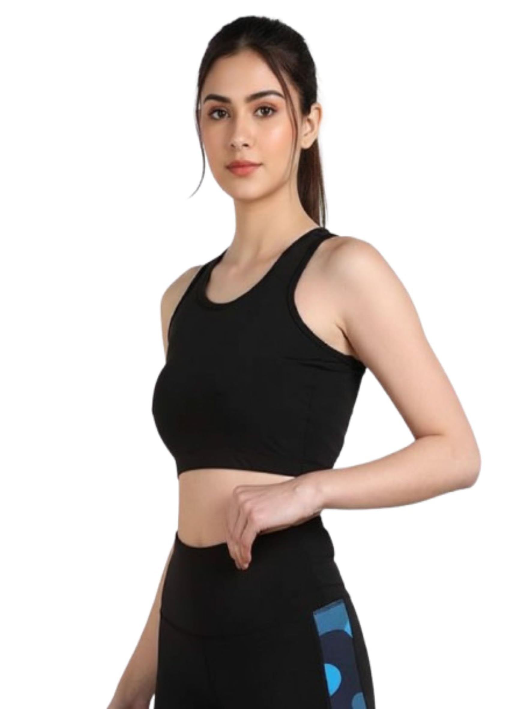 Women's High Impact Sports Bra, Racerback, Medium Support, Moisture Wicking, Lycra Material, Solid Pattern, for Gym, Workout, Running, Summer