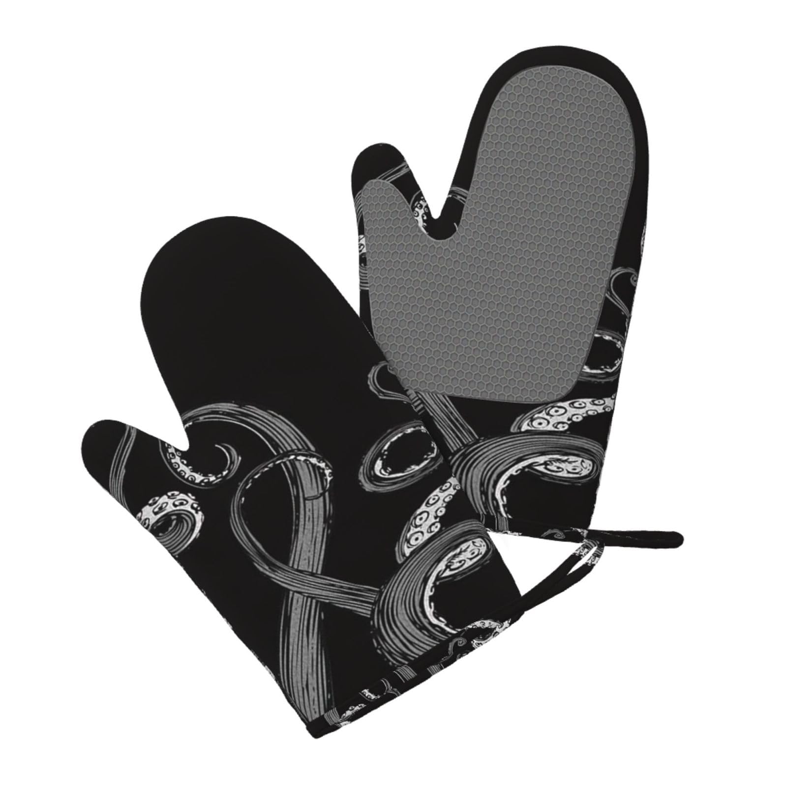 Aqrjlpo Women's Octopus Tentacle Silicone Oven Mitts Set 2Pcs, Printed Heat Resistant Non-Slip Silicone Oven Gloves For Kitchen Cooking Baking Microwave