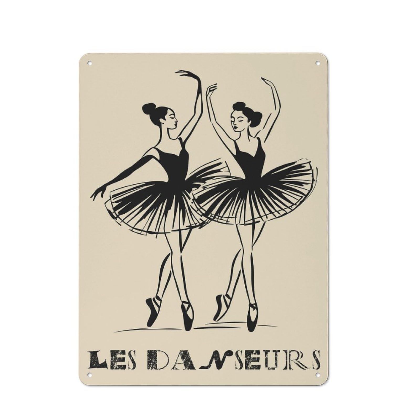 Junmoney Style-20 Vintage Tin Sign 40X30cm With Les Danseurs Two Ballerinas In Black For Living Room Or Hallway, For Vintage Wall Decor Fans, For Metal Sign Collectors