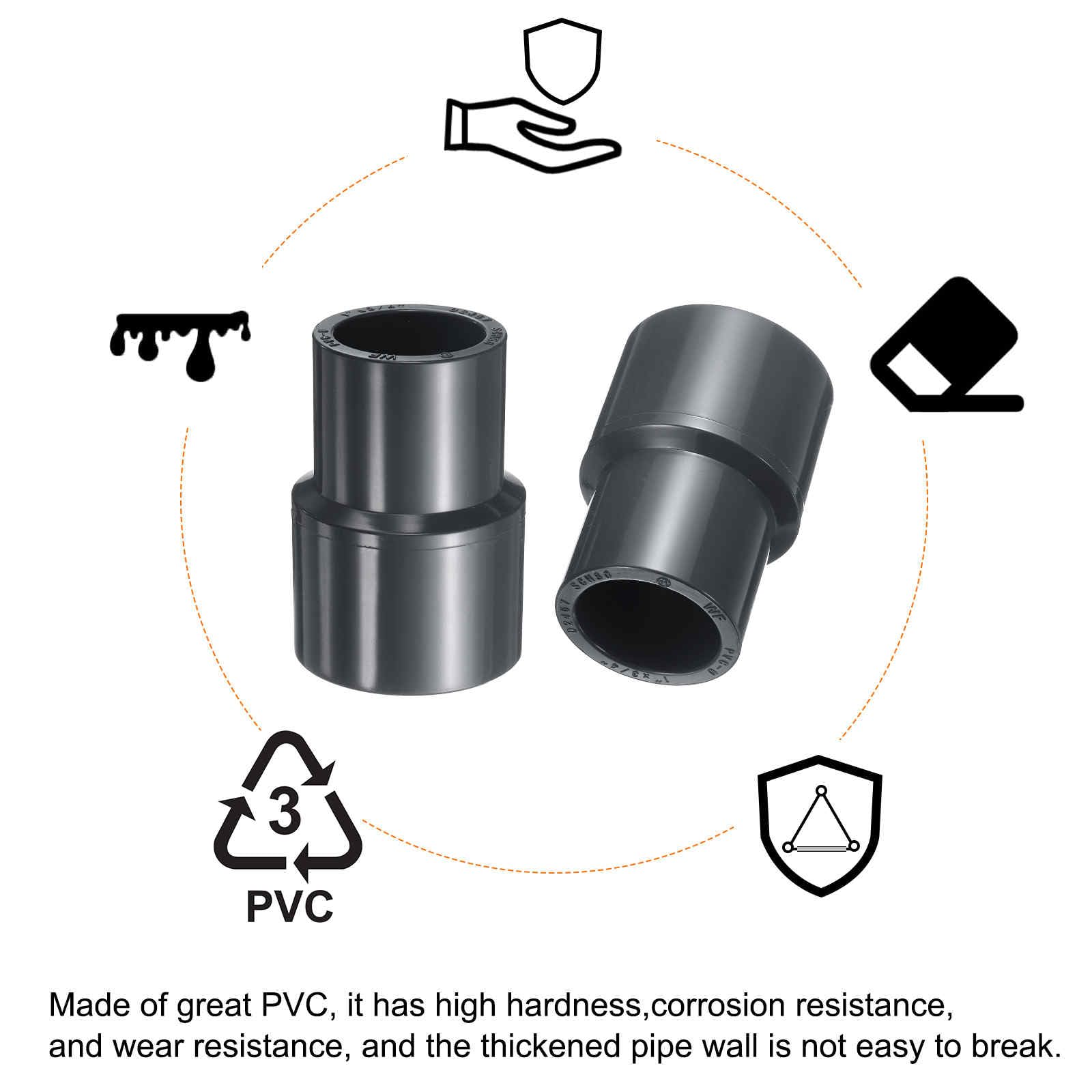 HARFINGTON 2 acoplamientos reductores de PVC de 1 x 3/4 pulgadas, adaptador de accesorios de tubería de acoplamiento reductor DWV para alcantarillado, fontanería, desagüe, suministros de agua,