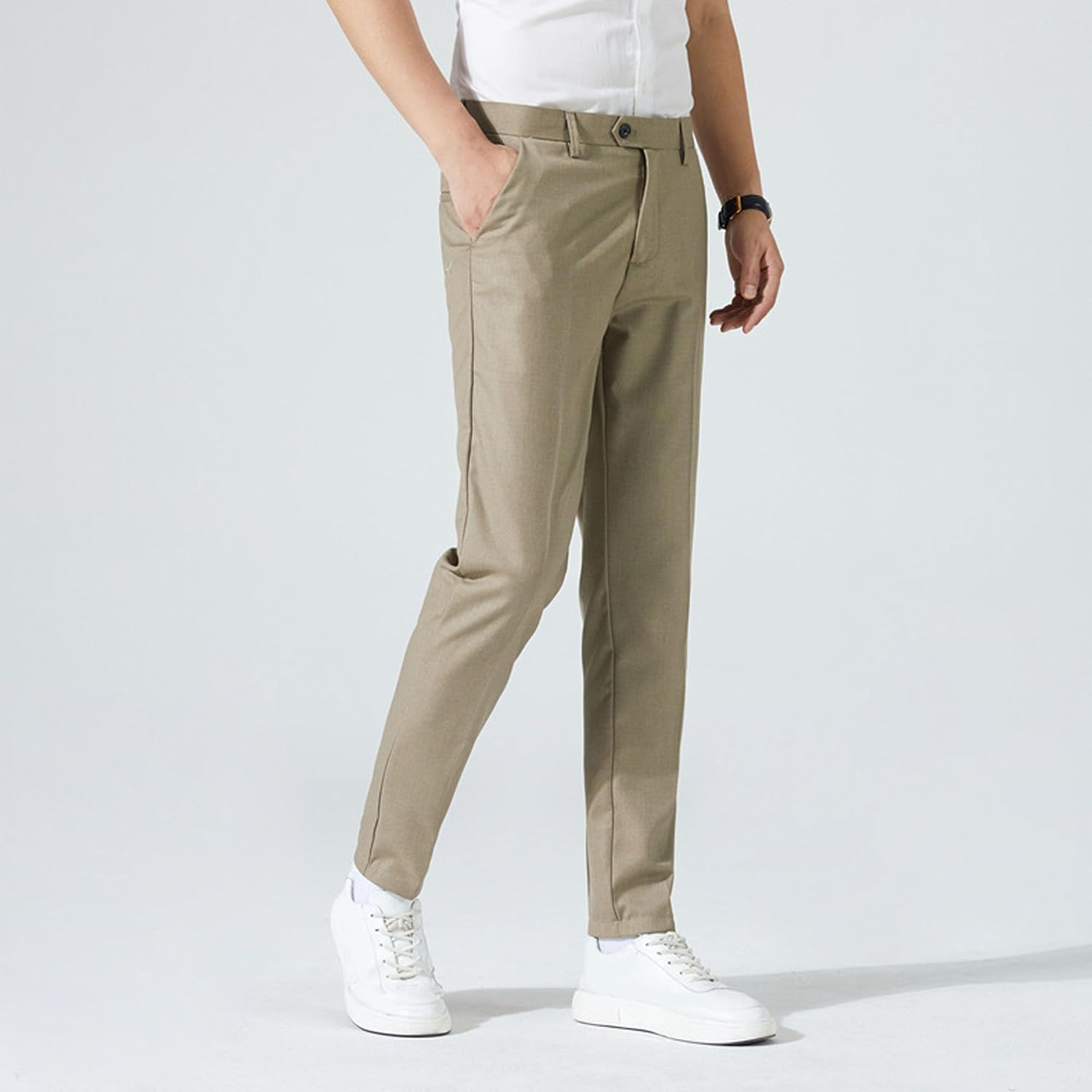 Men's Drape Non-Iron Nine-Quarter Suit Pants Wrinkle-Free Comfort Stretch Dress Pant Slim Fit Dress Pant