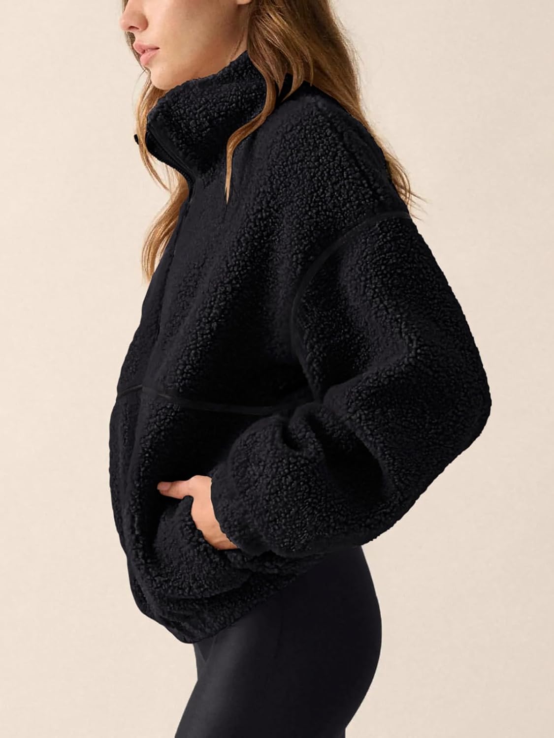 LASLULU Womens Fuzzy Sherpa Fleece Jacket Zip Up Oversized Sweatshirts Long Sleeve Winter Clothes Warm Sweater - Image 2