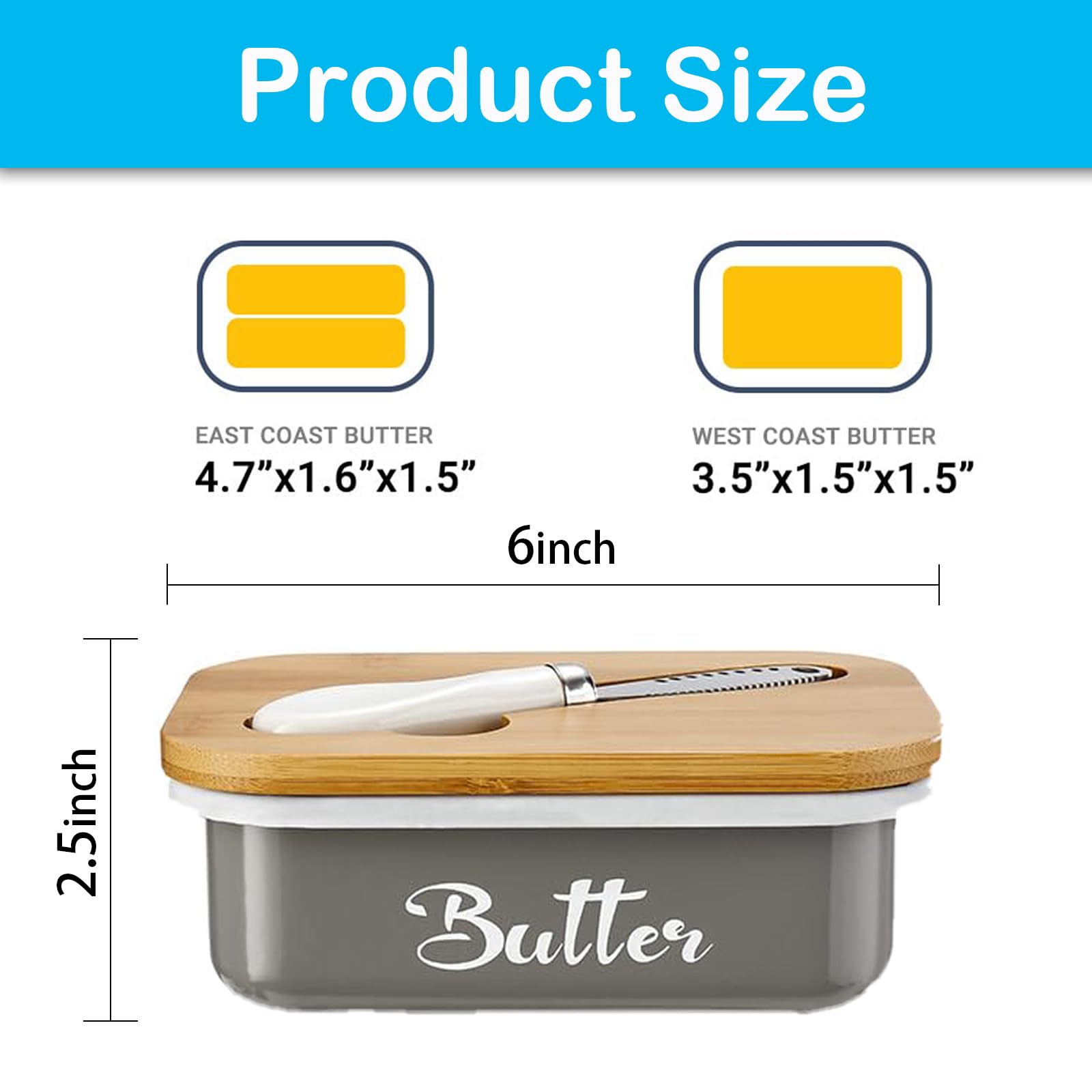 Butter Dish with Lid,Metal Butter Keeper with Stainless Steel Multipurpose Butter Knife,Lightweight Unbreakable Butter Container for Countertop Upgrade Double Silicone Seal - Image 2