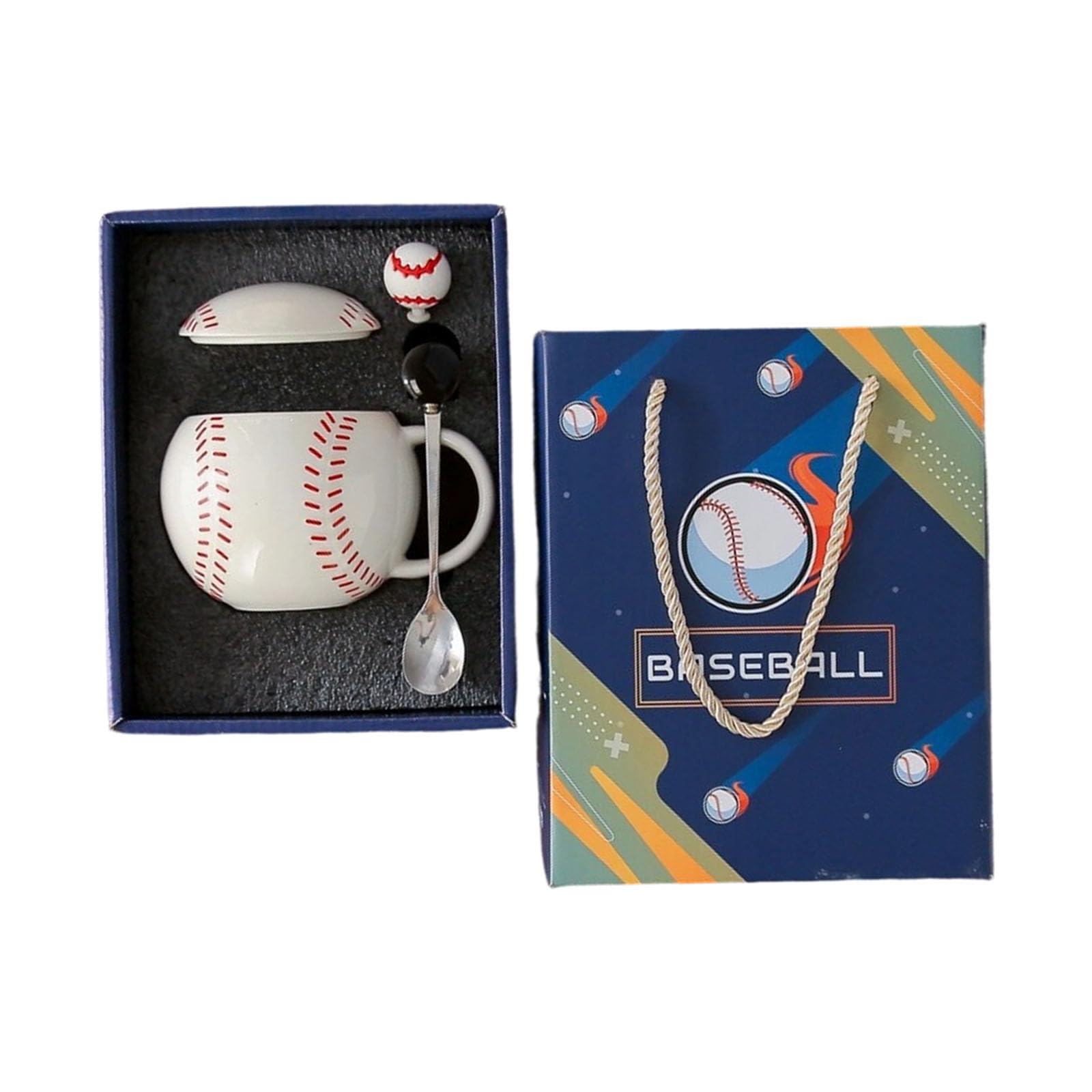 Tsophreniq 420ml Milk Teas Cup with Spoon Ceramic Coffee Mug Baseball Shape Coffee Cup Sport Souvenir Women and Men Baseball Shape Teas