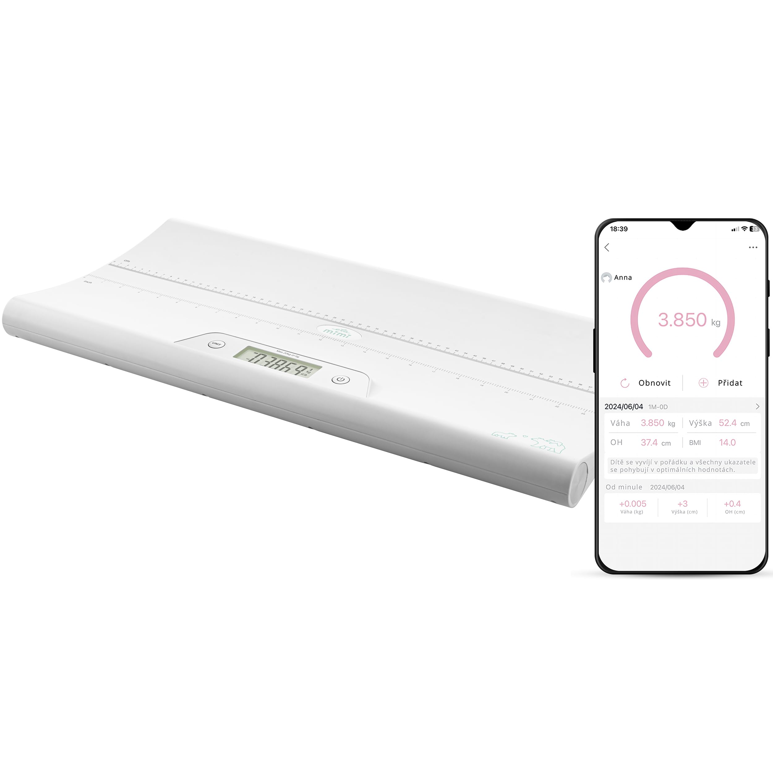 ETA MIMI Babywaage mit Smart App | Digitale Kinderwaage bis 20Kg | digitale LED Anzeige | LCD Display | Nullstell- und Tara-Funktion | hohe Ablesegenauigkeit | automatische Abschaltung I Weiß
