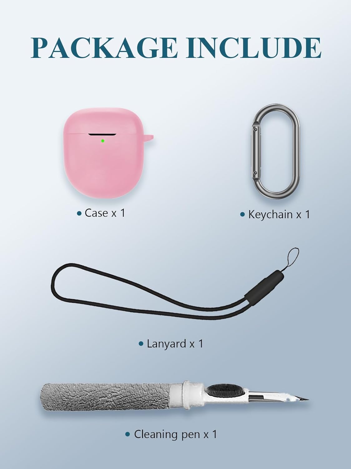 Case for Bose QuietComfort Ultra Earbuds (2nd Gen), WUNIAK Soft Silicone Protective Portable Scratch Shock Resistant Shell with Cleaner Kit & Carabiner & Lanyard，Pink - Image 2