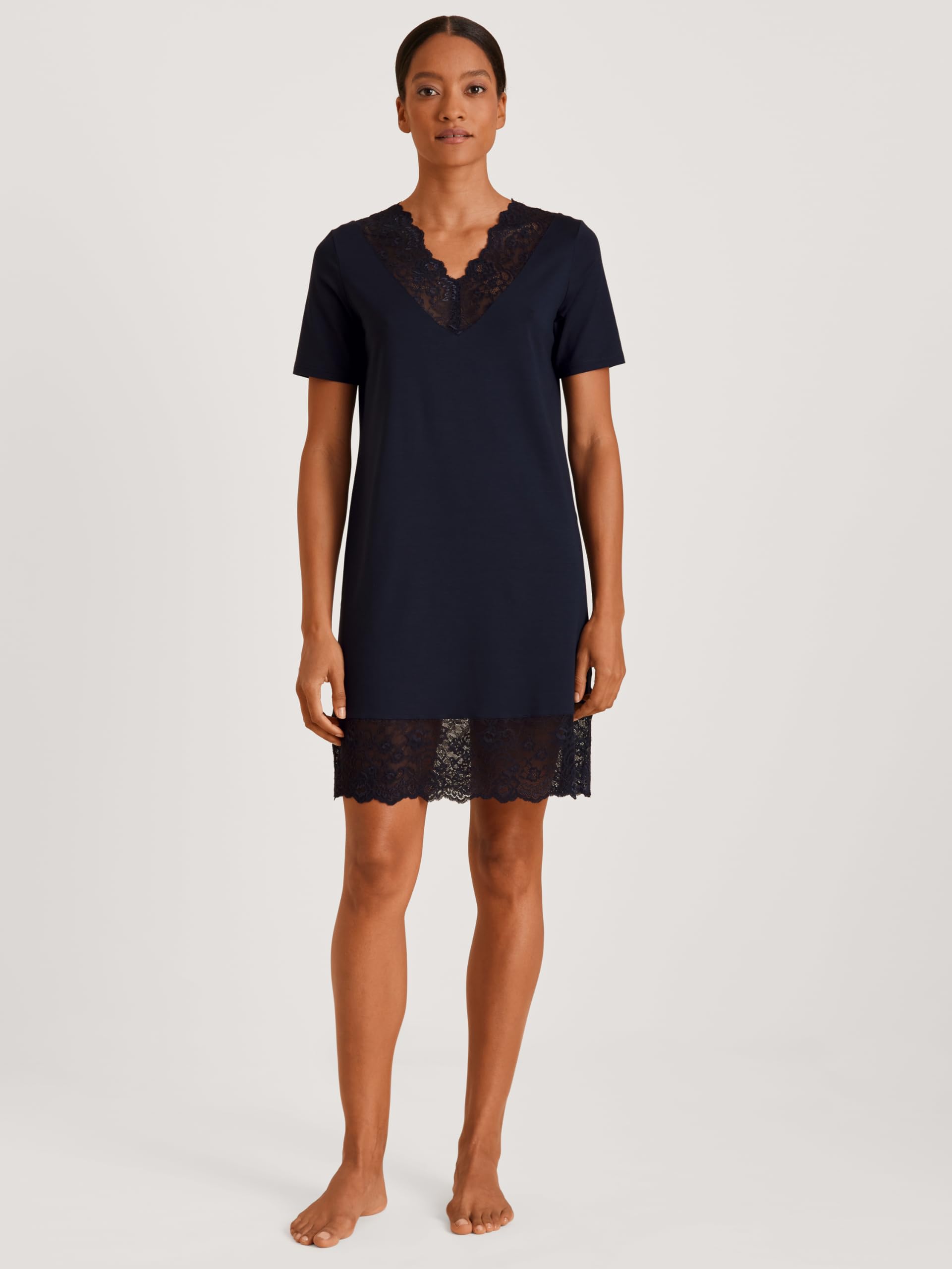 Calida Elegant Dreams Maglia Lunga da Notte Donna (Pacco da 1) | Scollo a V decorato in pizzo, morbido e fluido