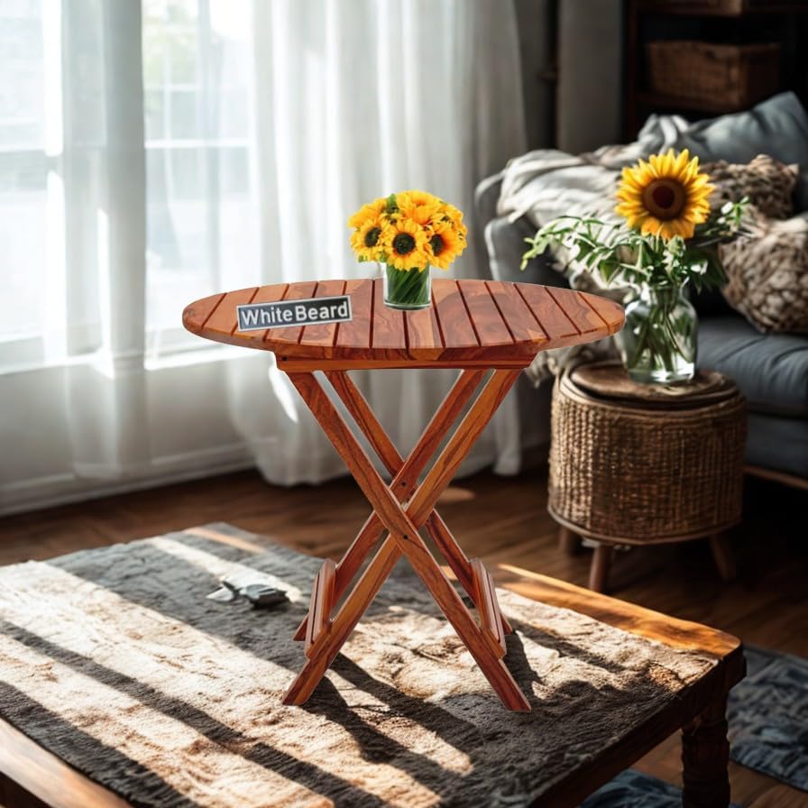 Image of WhiteBeard Sheesham Wood Standard Foldable Full Size Dining Table,Multi-Purpose Home Furniture Dining Table,Office,Dinner Dining,Cafe,Morden Stylesh Dining 4 Seater,Space Saving Dining [Honey]
