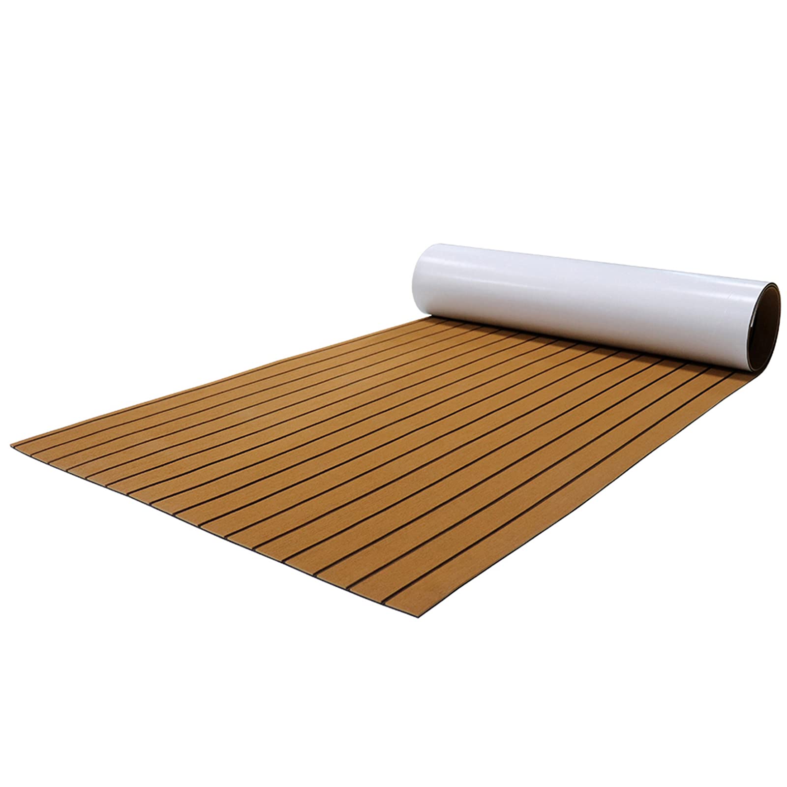 'OSLEN EVA Foam Sea Deck Boat Flooring Teak Decking 94.5''× 35.4'' Non-slip Faux Teak Traction Sheet Waterproof Pad Swimming Pool Mat Self-Adhesive Marine Carpet for Boats'