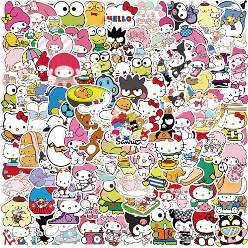 104 Pcs Hello Kitty Stickers My Melody and Kuromi Cute Stickers for Laptop Water Bottle Skateboard Luggage Car Bumper Kawaii Sticker Pack for Kids Teens Adults Girls