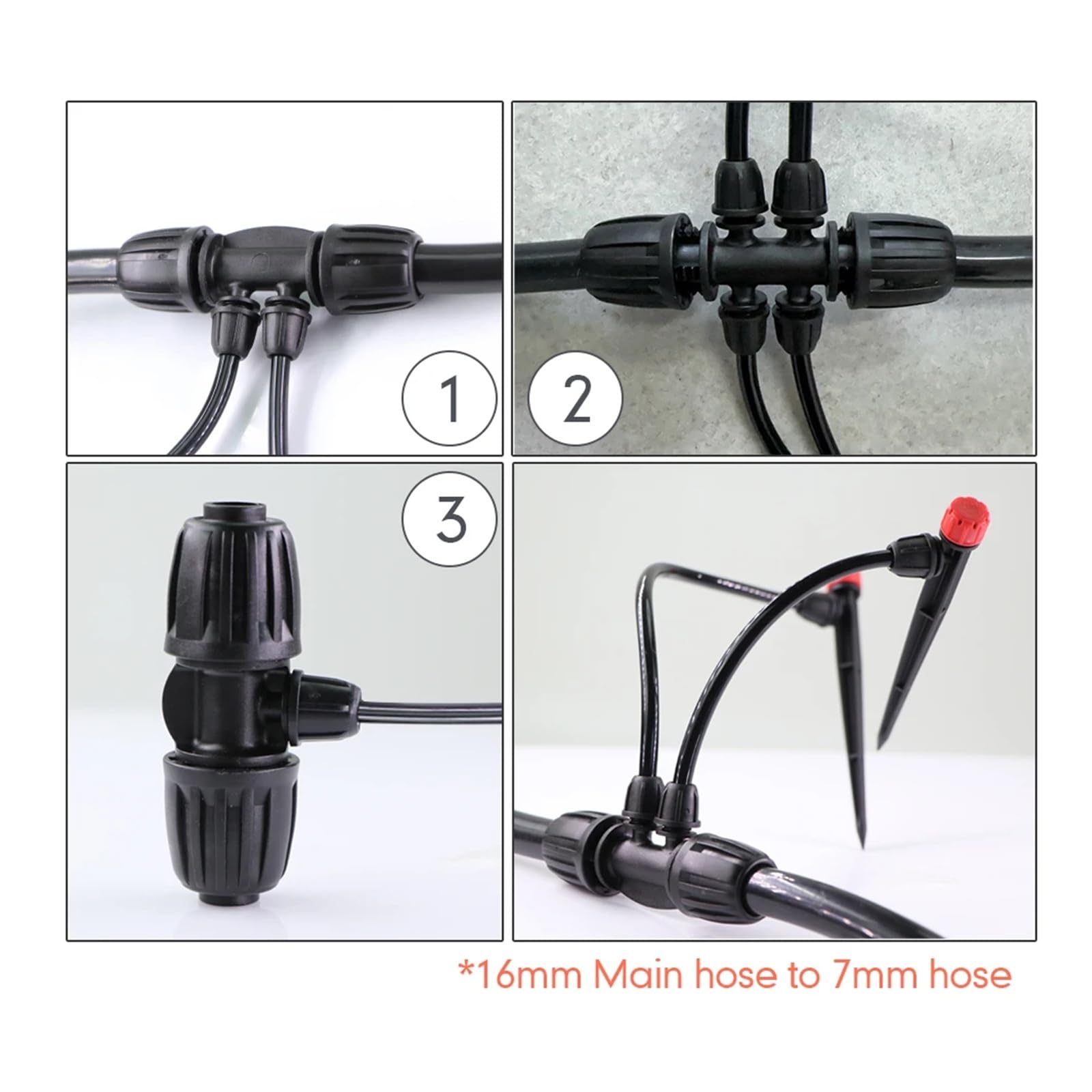 Connettore con bloccaggio da 16 mm for tubo da 4/7 mm Irrigatori con picchetto da 13 cm Kit di irrigazione a goccia for tubo da 1/2 "Ugelli a 8 fori Sistema di irrigazione del giardino(F-1-Way-5M)