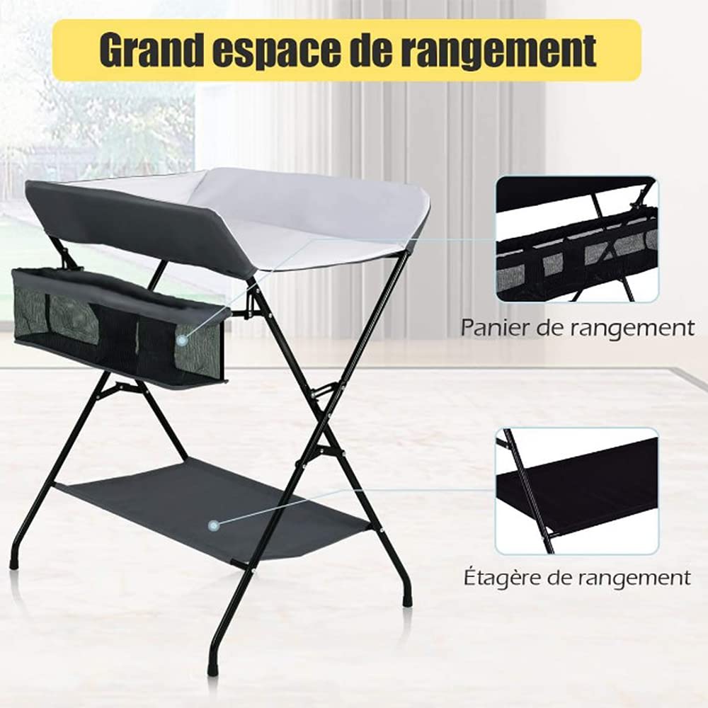 Table à Langer Pliante avec Panier de Rangement,Charge Max 25KG pour Nouveaux-Nés Design Ergonomique,Table à Langer Pliable et Portable,Ceinture de sécurité,Réglable en hauteur