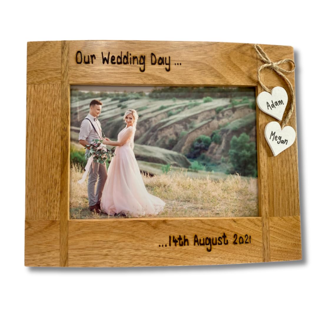 Wedding Photo Frame | Personalised Solid Oak Picture Frame | 6x4”, 7x5” | Wedding Guest Gift Present