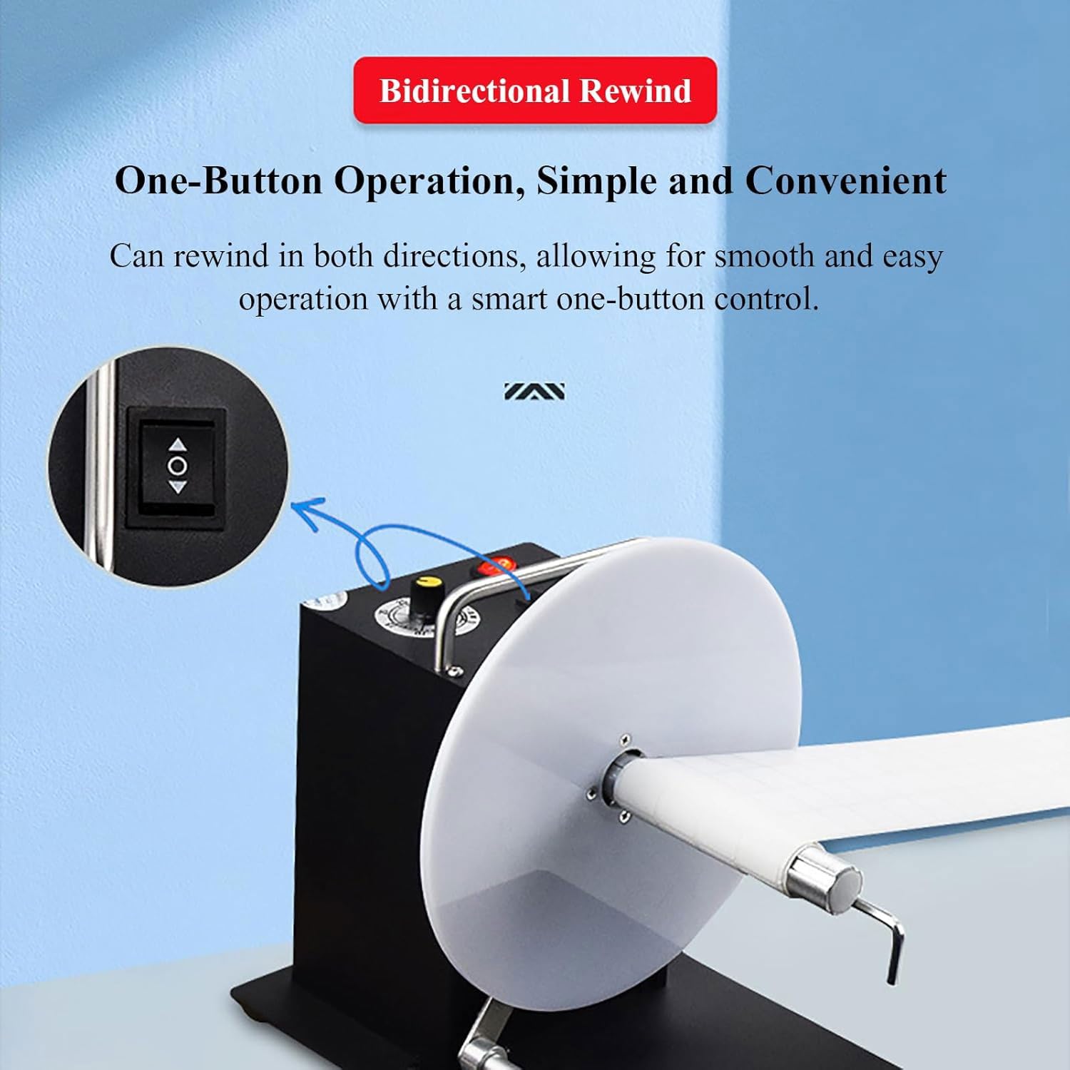 Macchina automatica di riavvolgimento di etichette, rullo elettrico autoadesivo, dimensione del disco da 196 mm, velocità regolabile, riavvolgimento bidirezionale, soluzione di riavvolgimento