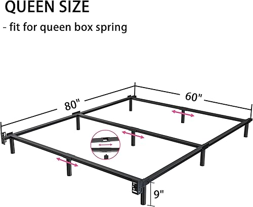 Miniatura 8 de Base de cama de tamaño matrimonial, marco de cama Metal Basics de 9 pulgadas, base de alto perfil para somier, soporte de 9 patas, sin ruido, fácil