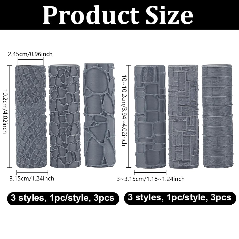 OLYCRAFT 6 Stück Textur Roller 6 Muster 3D gedruckte Miniatur Roller Set Ton TexturRoller RPG Zubehör Werkzeuge für Polymer Clay Modellierung Schlachtfeldmatte Miniaturen Tischplatte Töpferei