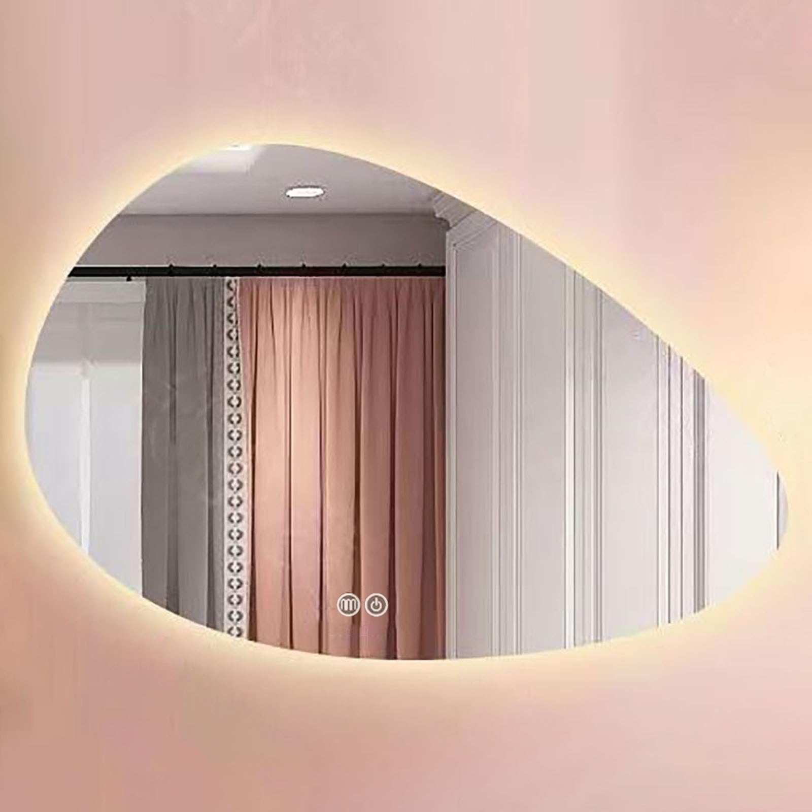 Atwnjkp Dimmable LED Asymmetrical Mirror with 3-Colour Lighting – Irregular Oval Wall-Mounted Vanity Mirror | Waterproof & Anti-Fog for Bathroom, Hallway, Living Room, 60x80cm(23.6x31.5in)