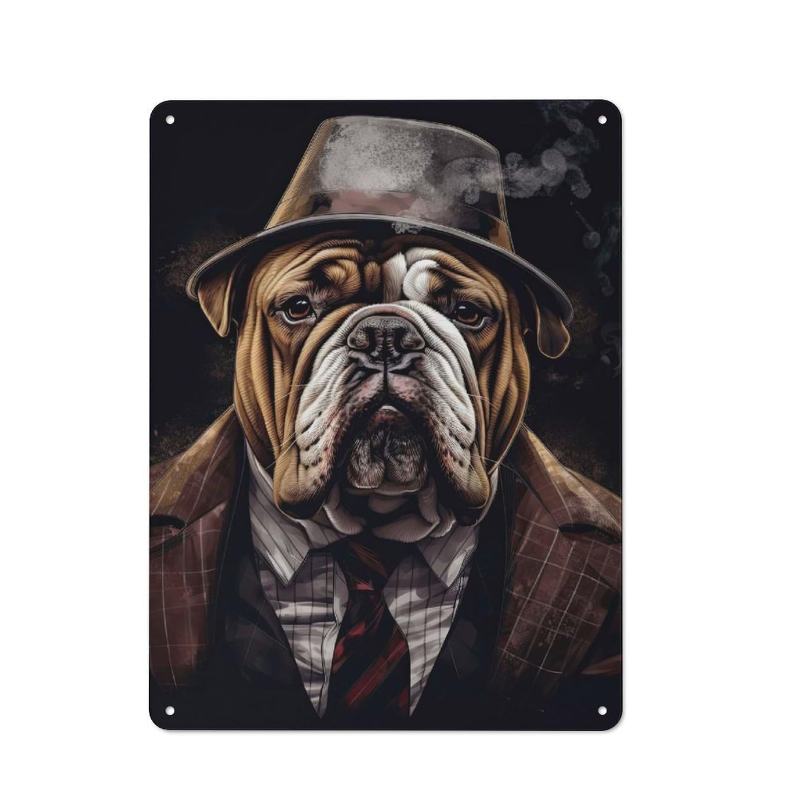 Junmoney Style-21 English Bulldog Gangster Retro Metal Plaque 40X30cm For Guest Room Or Hallway, Housewarming Present For People Styling Guest Room And Hallway