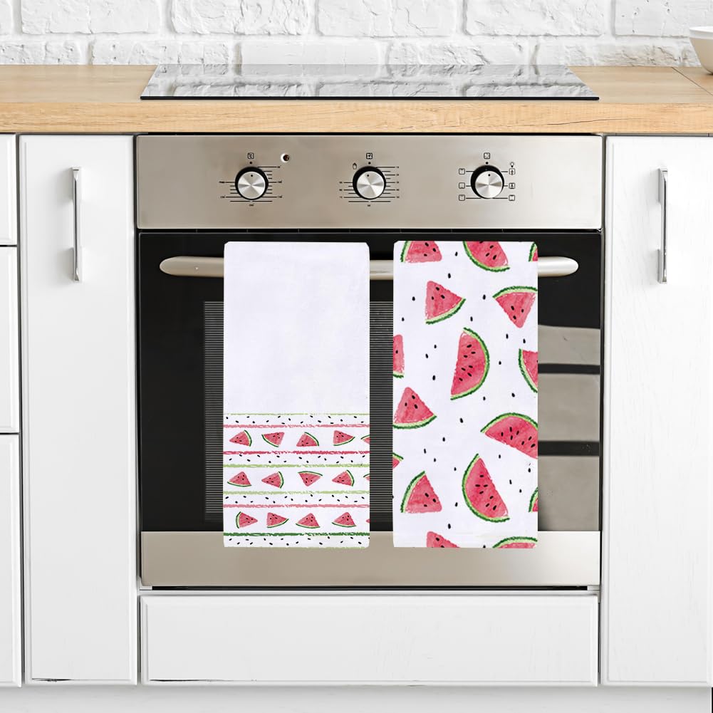 Juego de 2 paños de cocina de acuarela y sandía de 18 x 28 pulgadas, paños de cocina de verano de temporada para cocinar y hornear