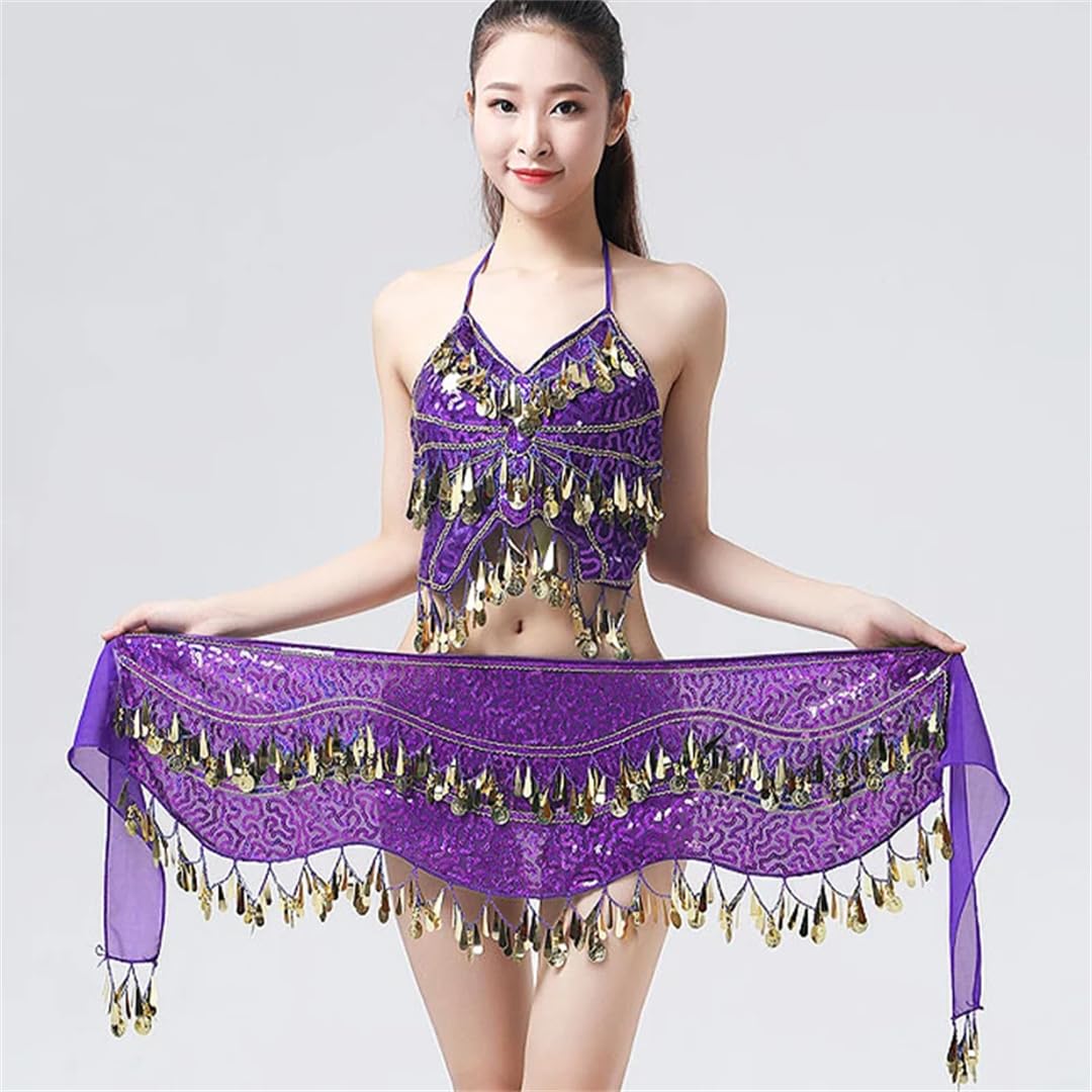 Mujer danza del vientre cadera bufanda cinturón falda lentejuelas falda de baile latino borla cintura collar falda
