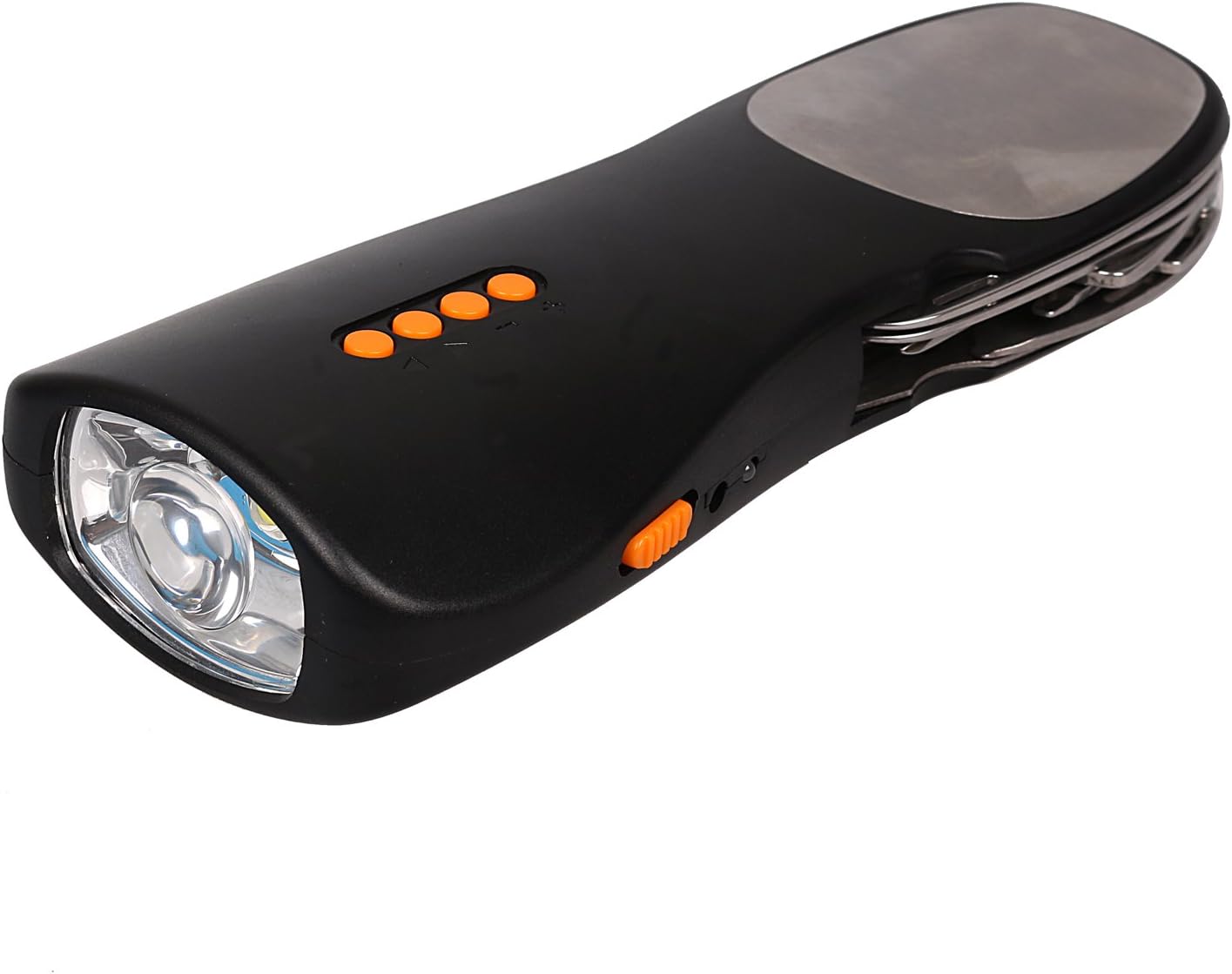 Outdoor Emergency Multifunctional Hand Press Charging LED Torch Flashlight FM Radio Alarm Swiss Knife Tool Set