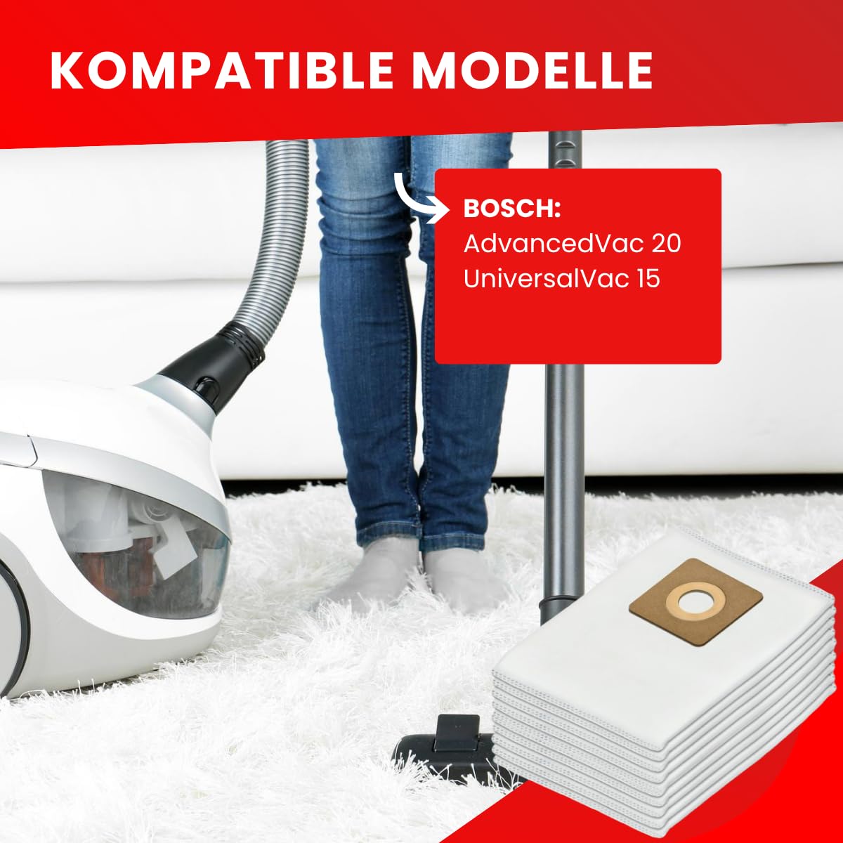 Sacchetti Per Aspirapolvere MisterVac 10 Pezzi Compatibili Con Bosch UniversalVac 15, Tessuto Non Tessuto 2 Strati, Per Polveri L/M - 3