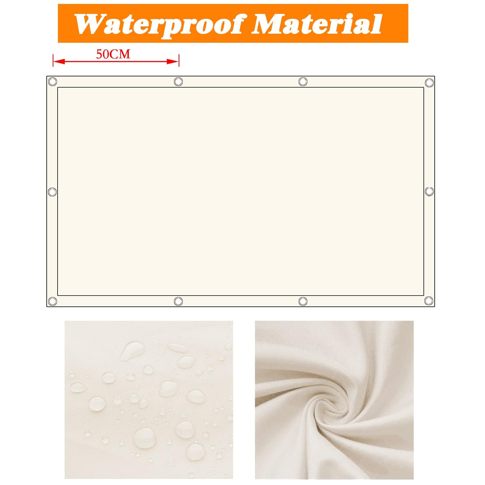 Wodoodporny żagiel na patio 350 x 580 cm (138 x 228 cali) - 95% zacienienia promieni UV, do ogrodu, na podwórko, pergola, zawiera linę, kolor kości słoniowej