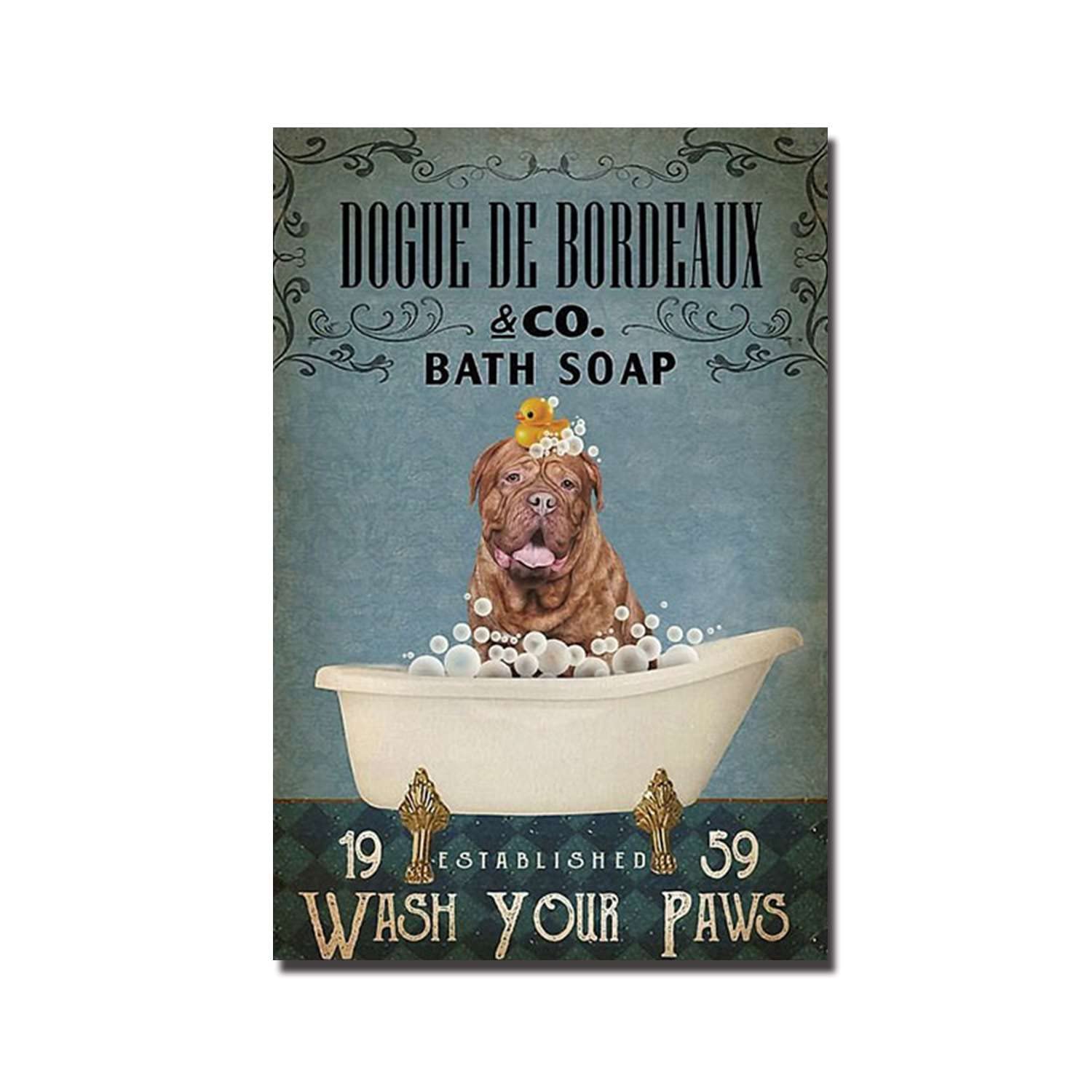 AZOLID Vintage Metal Tin Signs Bath Soap Dogue De Bordeaux Tin Sign Home Gate Garden Bars Restaurants Cafes Office Store Pubs Club 20x30CM