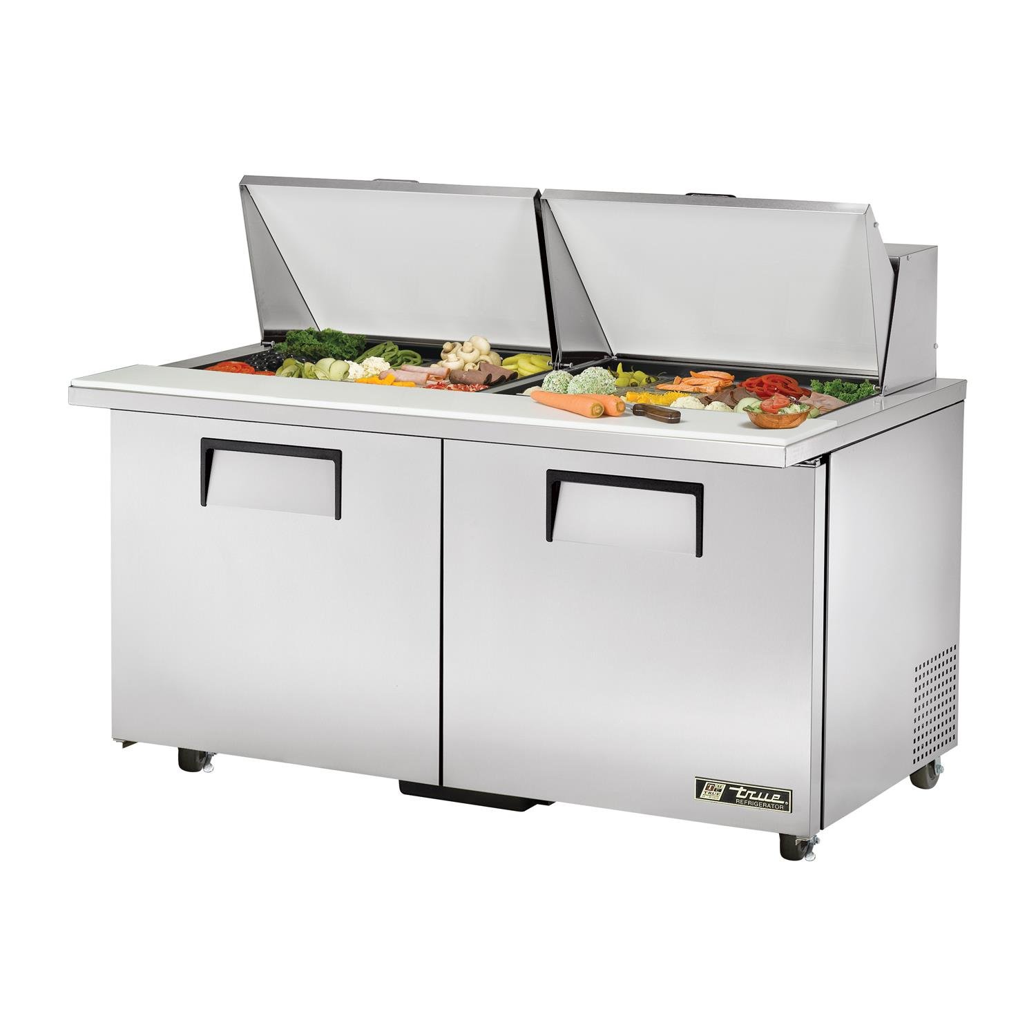 TRUE TSSU-60-24M-B-ST-ADA TSSU-60-24M-B-ST-ADA Mega-Top Sandwich Prep Table - 24 Sixth-Size Pans, 2 Doors, 4 Shelves, 15.5 Cu. Ft, ADA Compliant on Fridge.com