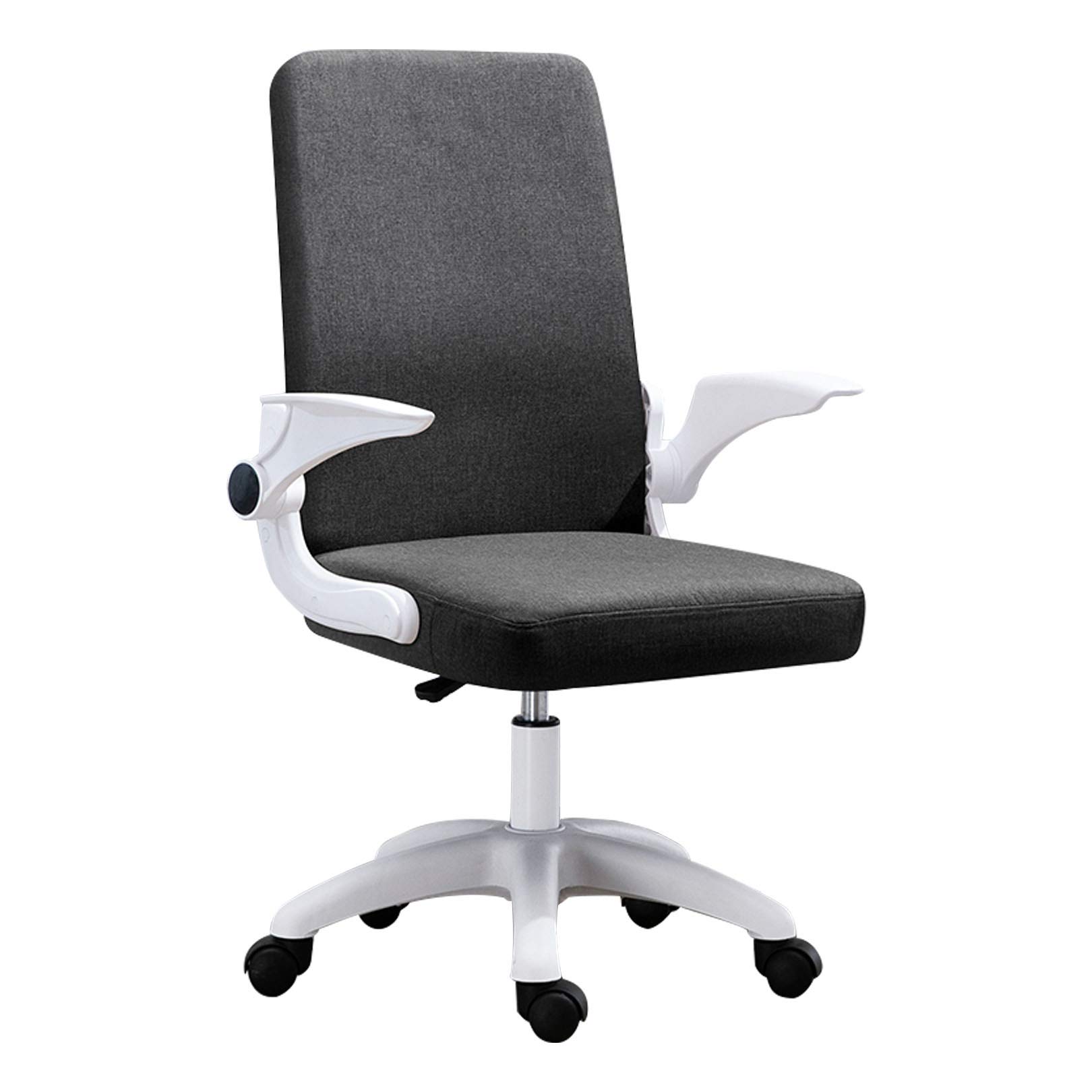 Chaise de bureau pivotante en coton et lin avec accoudoirs rabattables