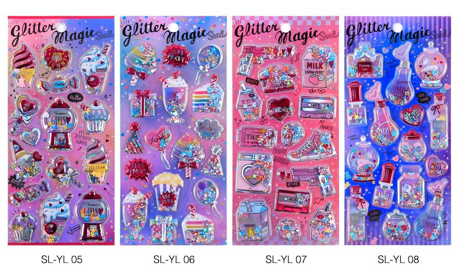 Image of Glitter Magic 3D Puffy Stickers Set for Kids & Teens - Candy, Ice Cream, Stars & Cute Quotes Stickers for Journals, Scrapbooking, School Projects & DIY Crafts