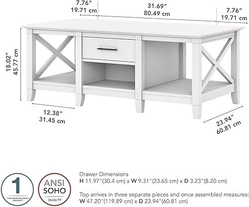 Miniatura 41 de Bush Furniture Key West - Mesa de centro con almacenamiento en color gris lavado Gris desteñido,Gris Oscuro Nogal,Roble blanco de lino.,Roble blanco