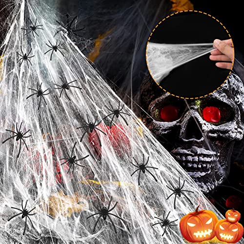 AOMAIGAD® Halloween tecido lustre 200 g, teia de aranha branca decoração com 40 aranhas falsas adicionais, de teia de aranha extensível decoração ornamentos festa Halloween