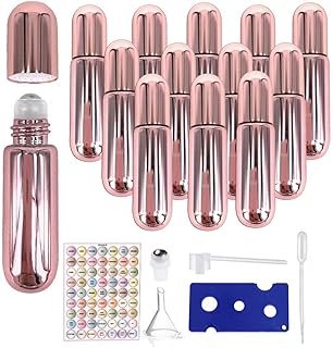 essential oil 12pcs 5ml Essential Oils Bottles,Rose Gold Mini Oil Roller Bottles,Perfume Roller Bottles Empty-Made Of High Borosilicate Glassbottles 5ml, essential oil roller bottles