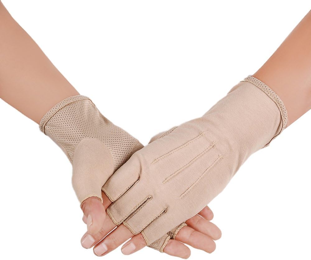 JISEN Men Sunscreen Fingerless Cotton Gloves UV Protection Driving Polyester Mittens