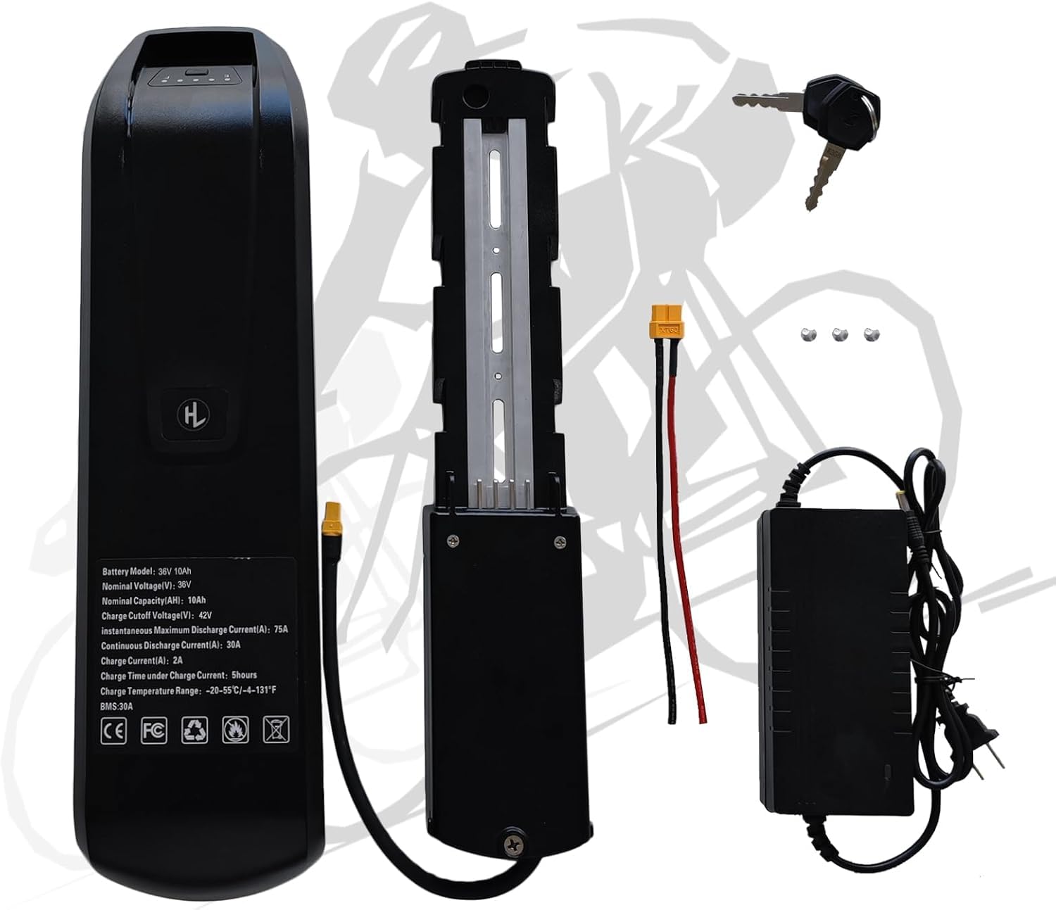 36V 10Ah Lithium Up to 374.4Wh Capacity - 30A BMS, 1500+ Cycles, XT60 Discharge Plug, Charger, 5 PIN Base - Ideal for Electric Pedal-Assist Rides