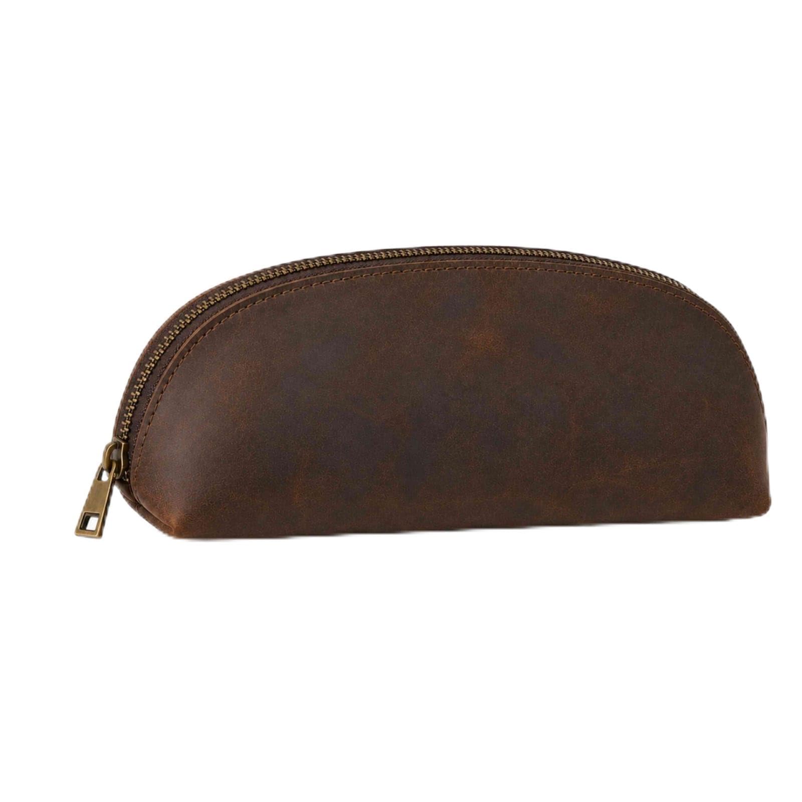 warreplica Vintage Genuine Leather Pencil Case Zipper Stationery Pouch (Dark Brown)