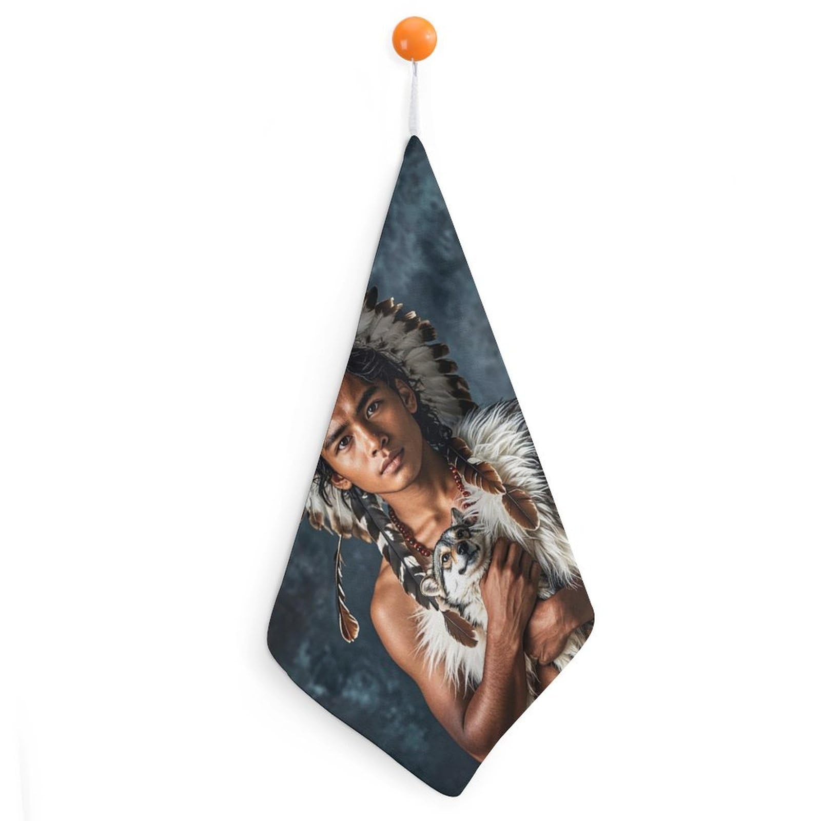 QMNLKH Indigenous People and Wolves Hand Towels for Kitchen, Quick Dry Hanging Hand Towels with Loops, Absorbent Hand Towel for Bathroom, Square Soft Microfiber Towels for Gym, 11.8inch 1PCS