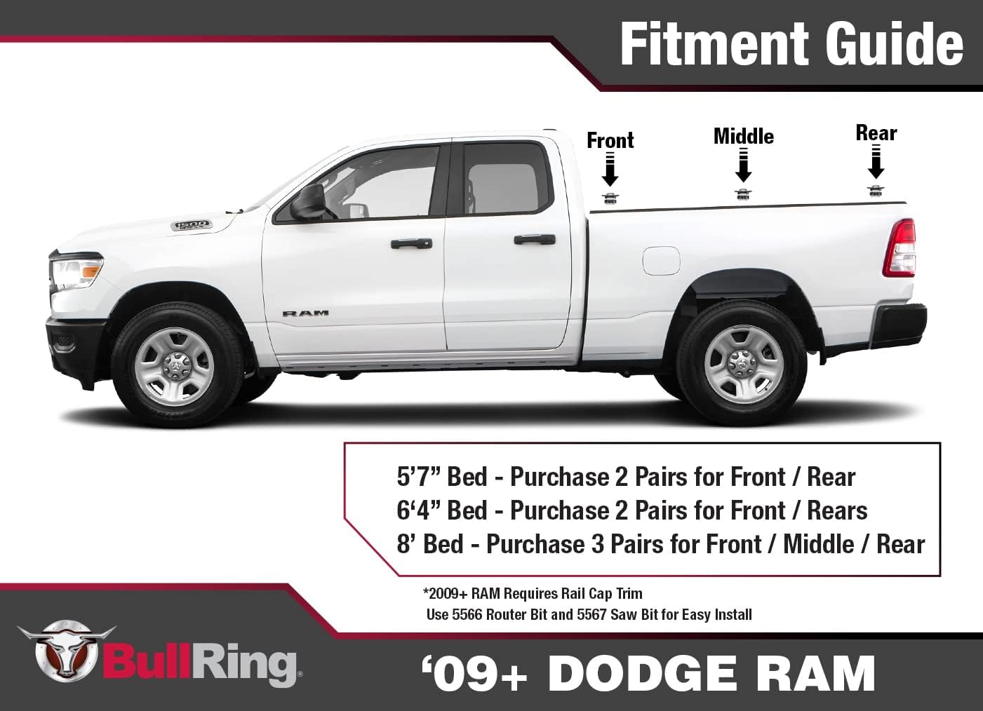 Bull Ring Flush Fit Retractable Truck Bed Tie Down Anchors for 2009+ Dodge RAM 1500, 2500 - (Rear Only) Dually RAM 3500 (Front & Rear) & 2014-19' Toyota Tacoma Crew Max, Modification Required (2 Pack) - Image 2