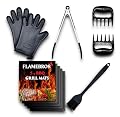 11 PCS BBQ Grilling Set Tools Flamebros Kit, Grill Accessories with Grill Mats for Camping/Backyard Barbecue, Utensils Set, Gloves, Tongs & Brush