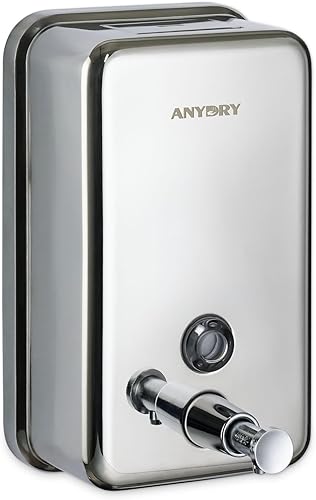 Dispensador de jabón manual de grado comercial, acabado de acero inoxidable pulido duradero, 37 oz (37.2 fl oz), montado en la pared para baño y