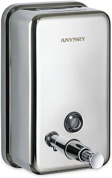 anydry Commercial Manual Soap Dispenser, Durable Polished Stainless Steel Finish, 37oz 1100ml Liquid, Wall-Mounted for Bathroom & Kitchen