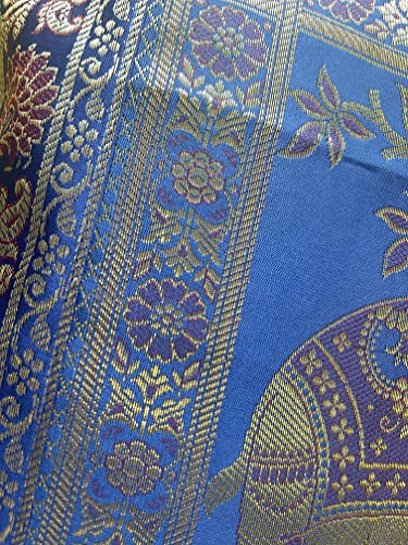 Original Kikan Kissenbezug aus indischem Elefanten-Mandala, Seide, Sari-Brokat, Boho-Stil, Heimdekoration, 40,6 x 40,6 cm, Reißverschluss, Banarsi, ethnisch, handgefertigt, Patchwork (Königsblau)