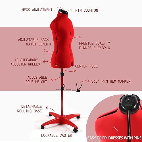 Miniatura 6 de PDM WORLDWIDE Maniquí de forma de vestido ajustable para coser mujeres tallas 6-14, forma de cuerpo pinable con 13 diales, base enrollable