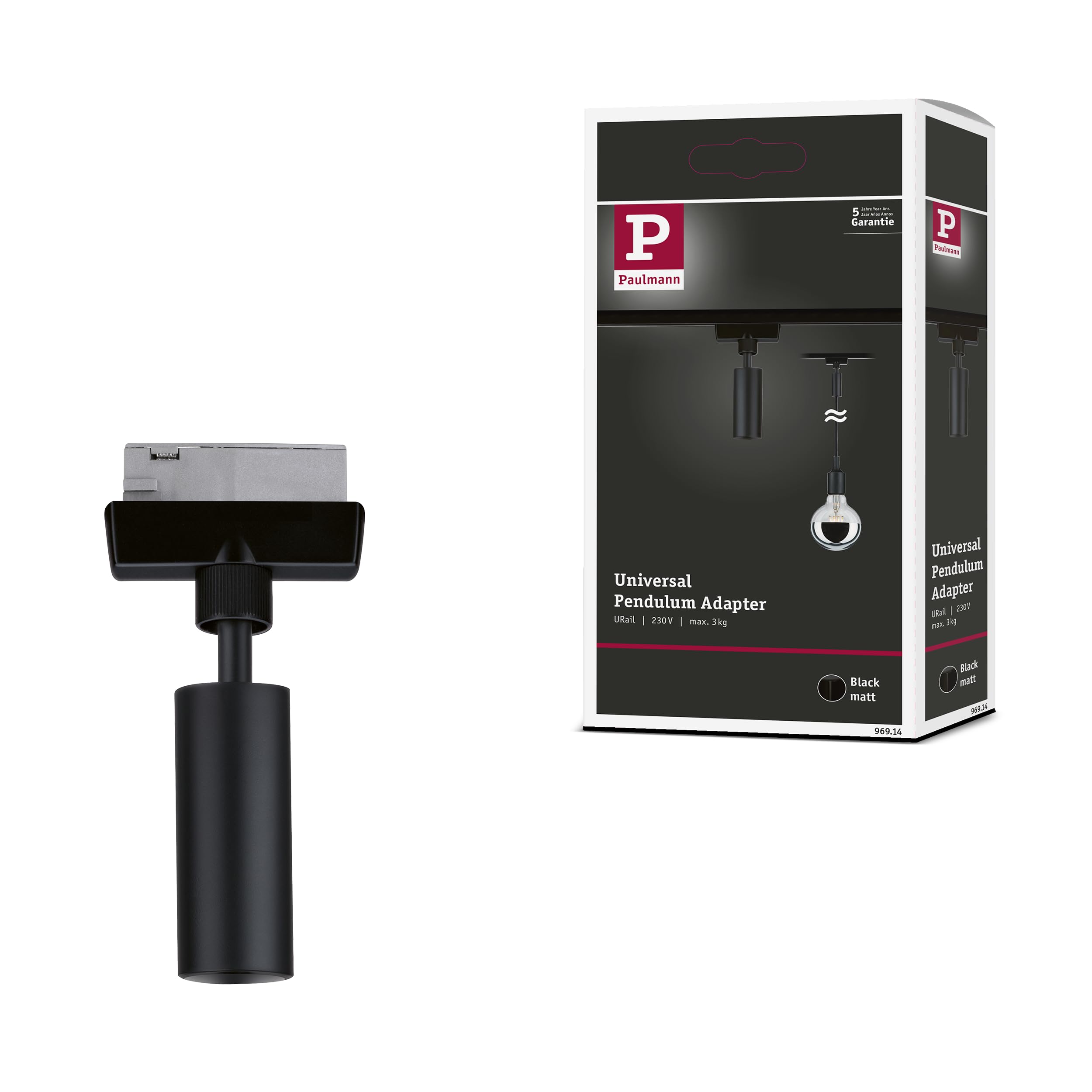 Paulmann 96914 Adaptateur de suspension URail Universal, max. 50 W, 230 V, noir mat, système de rail URail