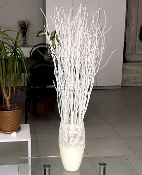 ECOVENIK 25 psc - Branches - 73 cm, Natural Birch Twigs, Pack of 20-25 Stems, Long for Floor vases, White-Grey