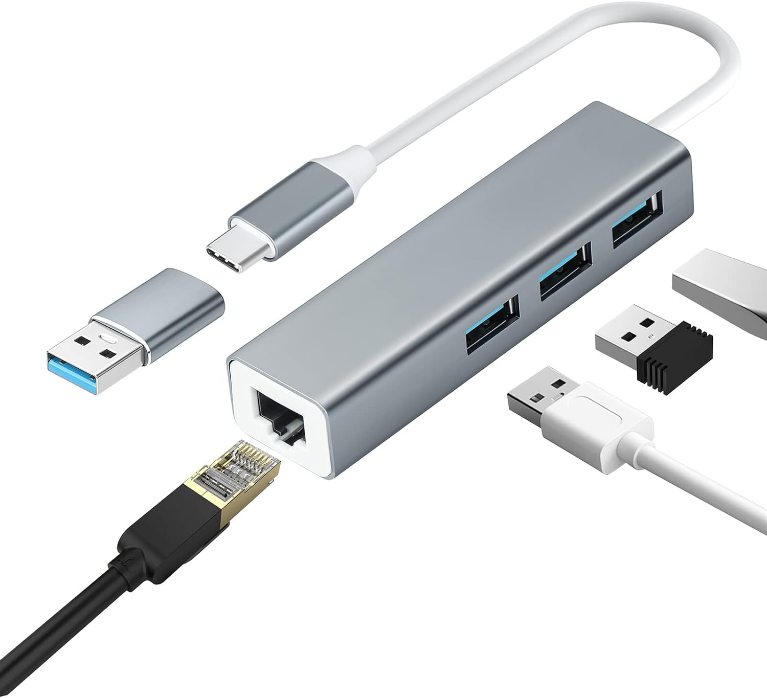 Adaptador USB-C a Ethernet – Adaptador de red USB 3.0 a RJ45 Gigabit Ethernet LAN 1000 Mbps para Windows/Mac/Linux