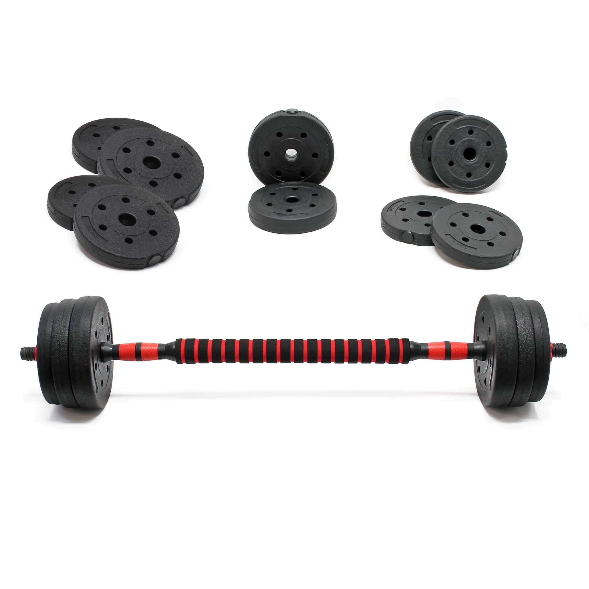 Set Manubrio Corto e bilanciere 2in1 30kg con 16 Dischi per Fitness Allenamento Forza