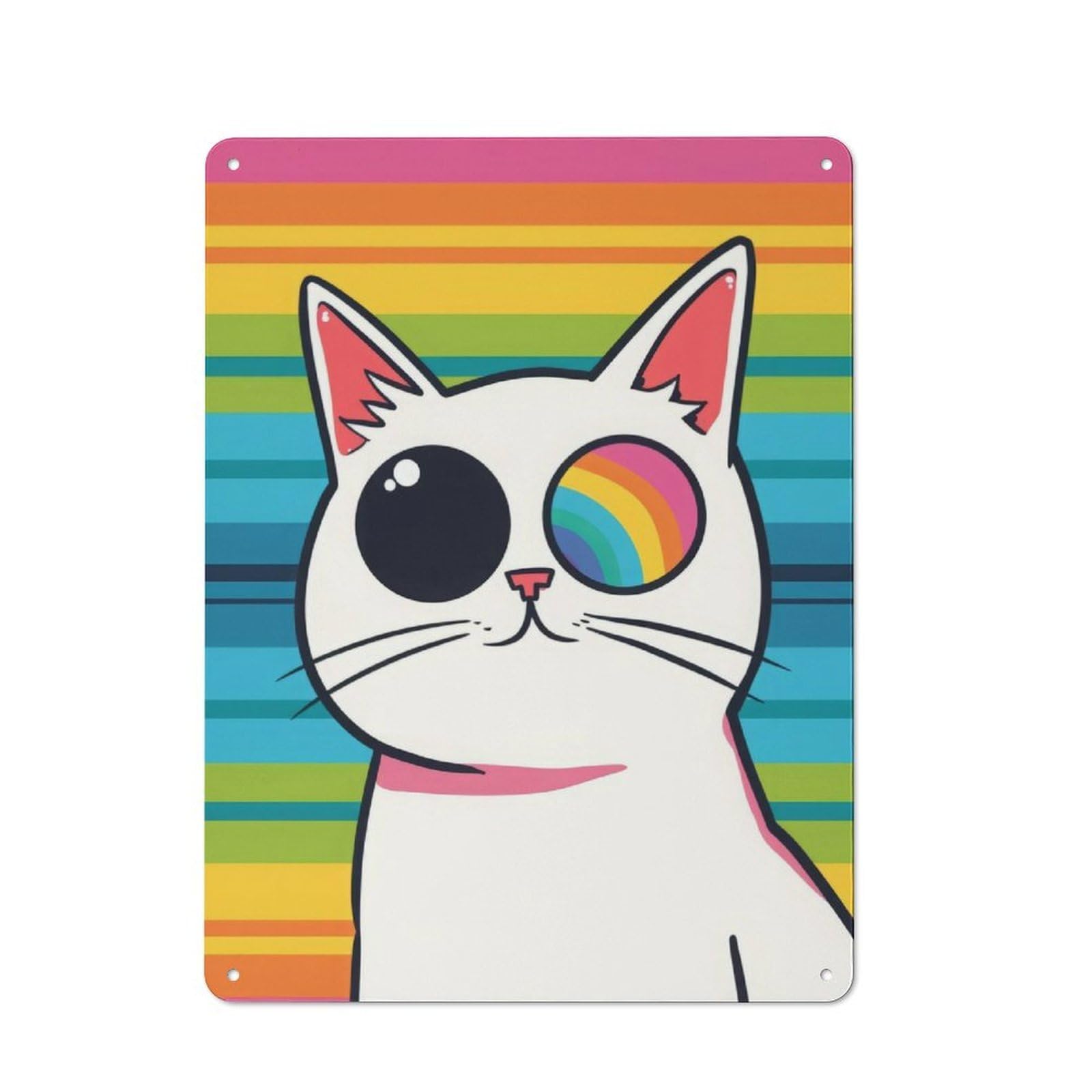 Junmoney Cute Rainbow Cartoon Cat Tin Sign 40X30cm With For Workshop Wall, Vintage Decor, For Metal Sign Collectors, For Garage And Workshop Walls