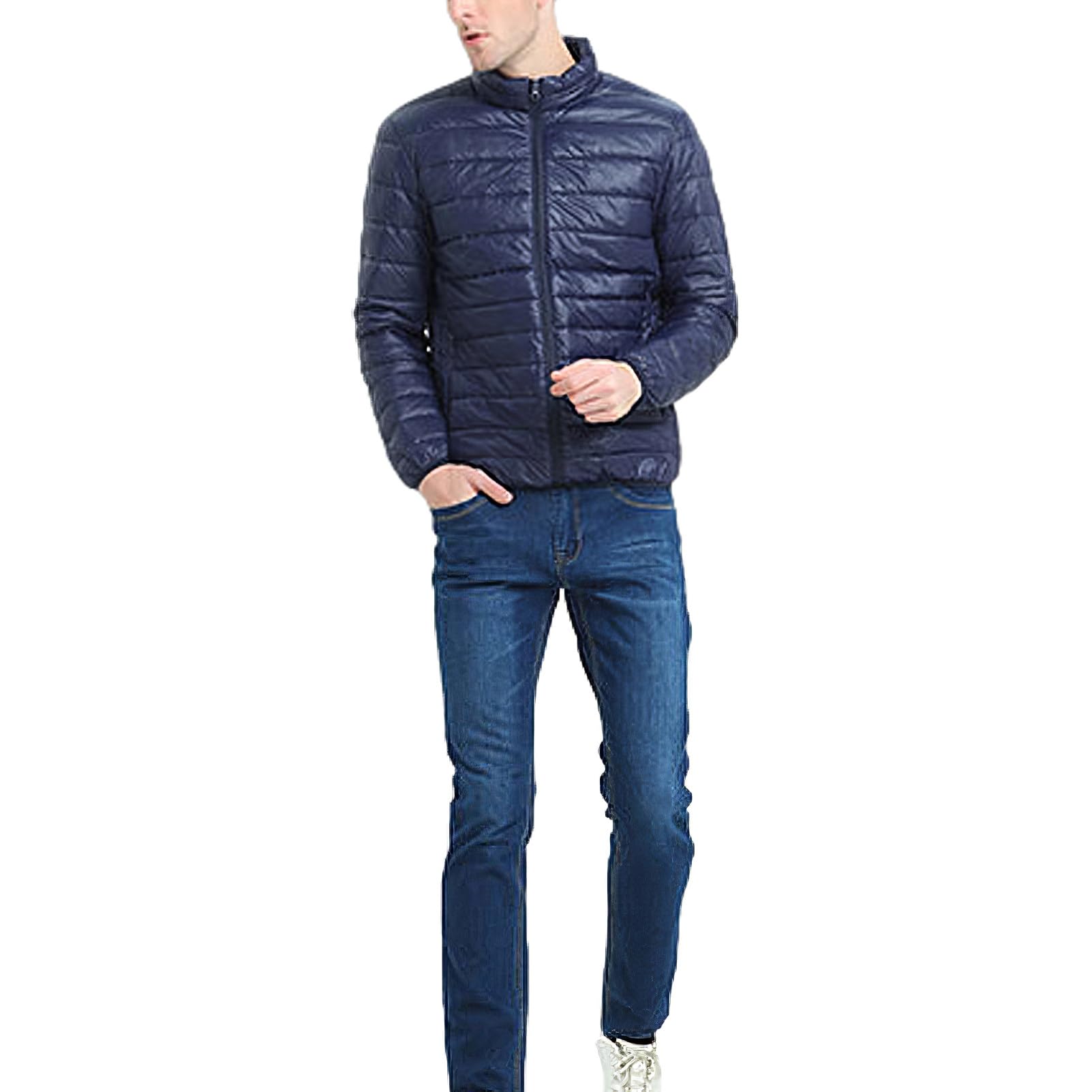 Hombre Tallas Grandes Invierno Cálida Chaqueta Acolchada con Cuello Alto Casual Chaqueta Puffer con Muchos Bolsillos